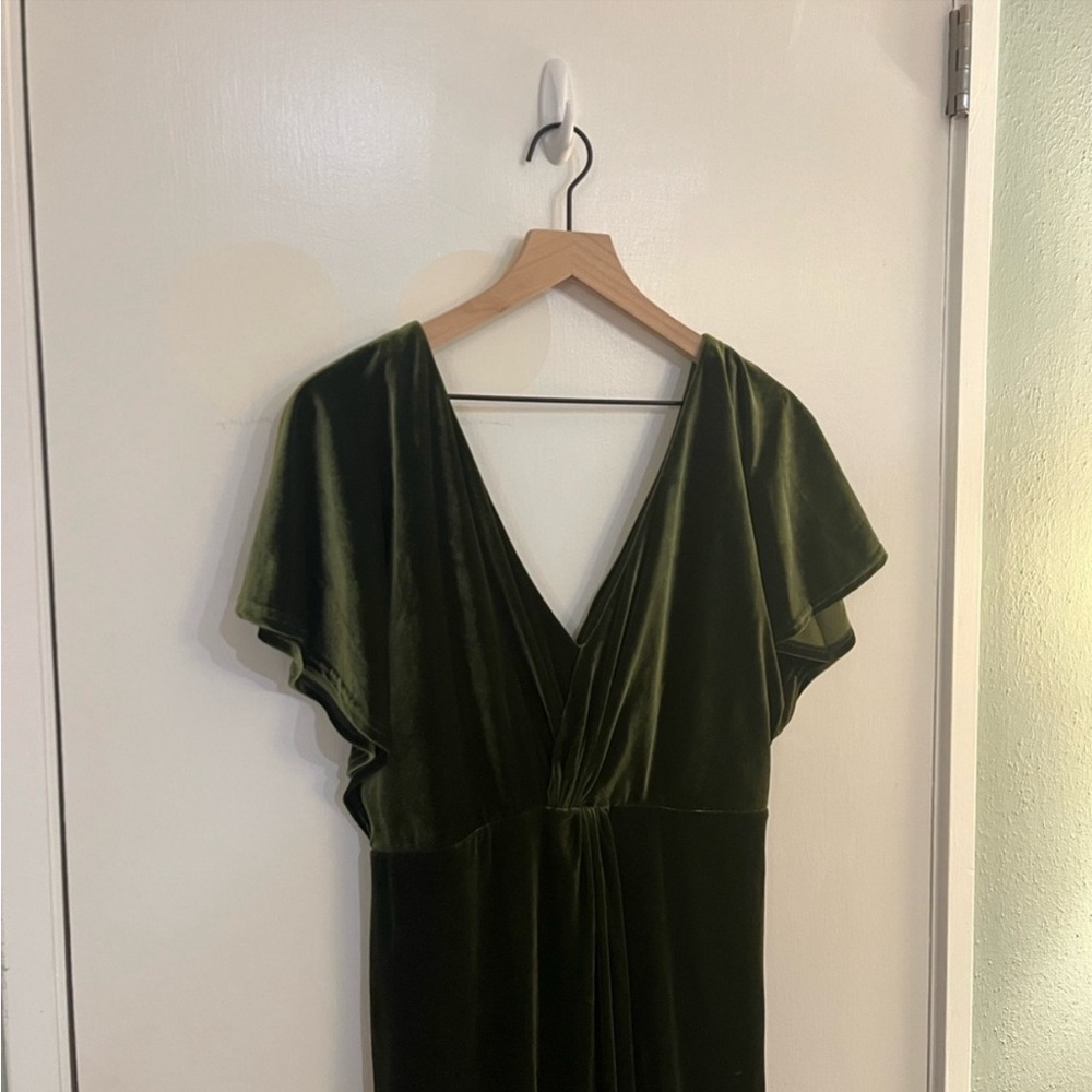 Revelry Velvet Gwen Bridesmaid Dress in Olive - Picture 4 of 4